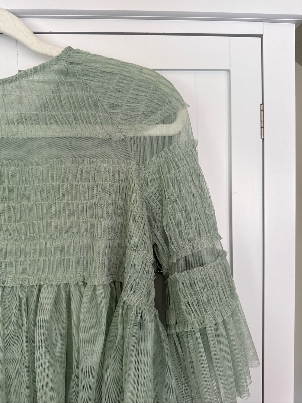 Zara Women’s Sheer Tulle Mint Sea foam Green Ruffled Peplum Babydoll Top - Picture 9 of 15